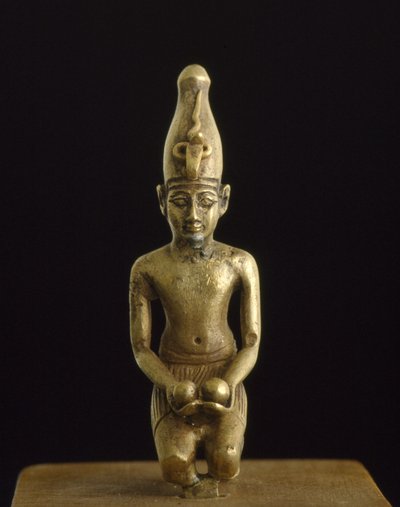 Statuetta di re con la corona bianca che offre due ciotole di vino da Egyptian 19th Dynasty